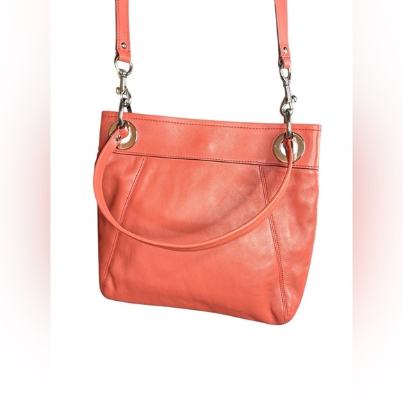 COACH women’s Coral salmon genuine leather crossbody purse NWOT silver hardware - Picture 7 of 13